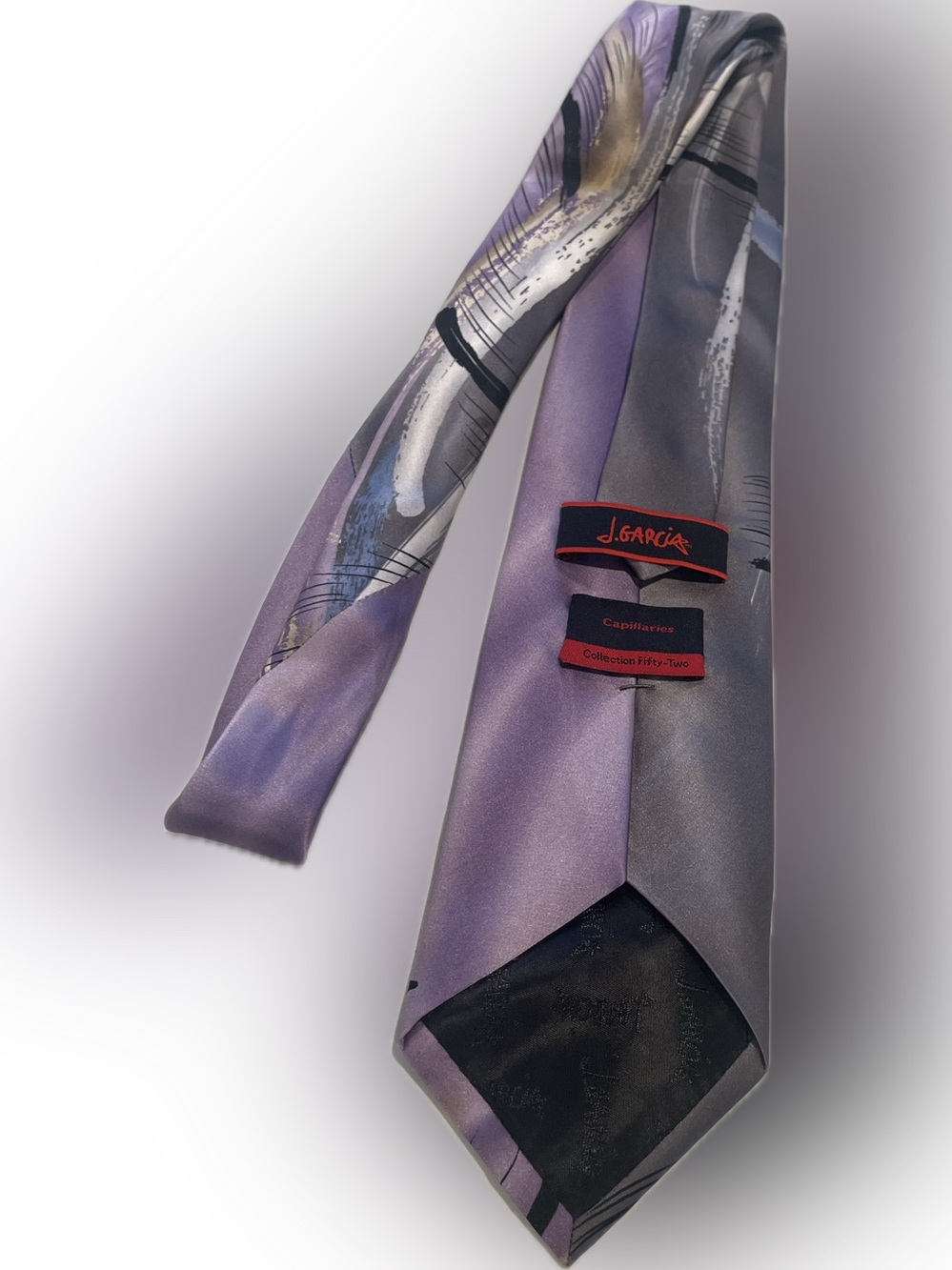 J. Garcia Lavender and Silver Men's Silk Tie with Abstract Accents